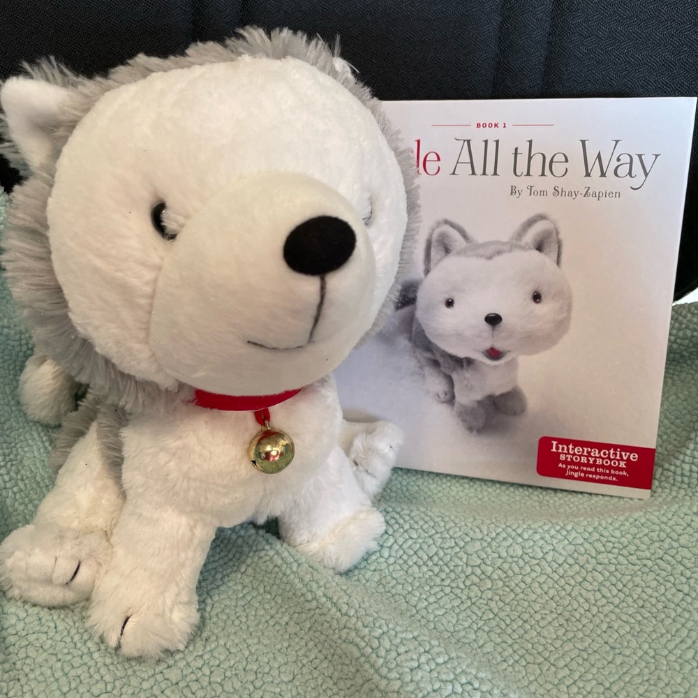 Hallmark Jingle - White and Gray Stuffed Husky Toy with Interactive book
